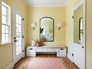 Welcoming Inviting Entryway with Pastel Yellow Walls