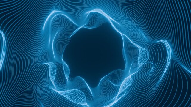 Seamless Loop, looped, cyber, digital network points, wave internet, data wave, cyber attack blue energy