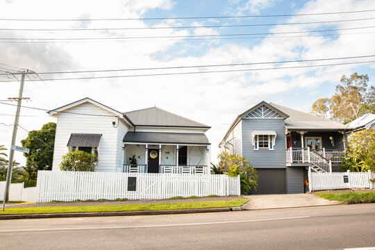 view of Paddington workers cottages on a street in Brisbane