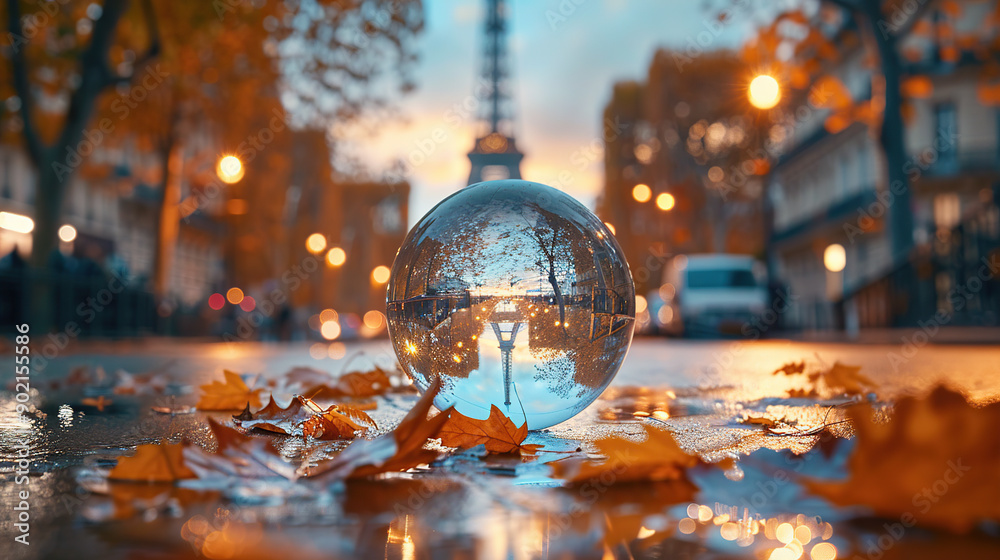 Wall mural A crystal ball with the Eiffel Tower in Paris reflected inside,