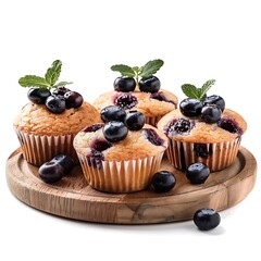 Plate of tasty Muffins with on white background.