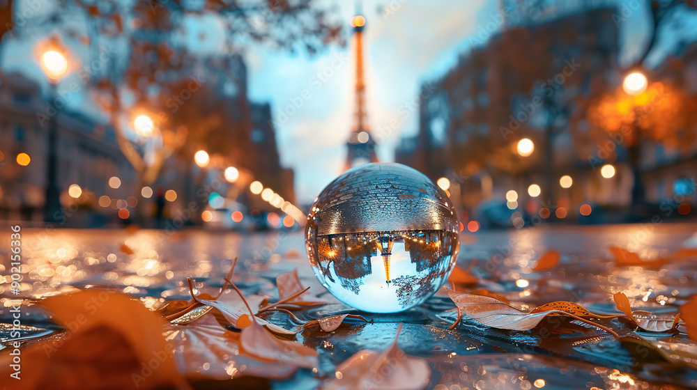 Wall mural A crystal ball with the Eiffel Tower in Paris reflected inside,