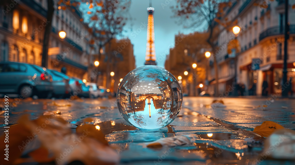 Wall mural A crystal ball with the Eiffel Tower in Paris reflected inside,