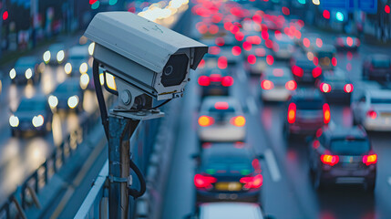 Speed Control Cameras Monitor Busy Road Traffic
