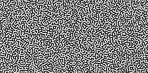 Turing reaction diffusion monochrome seamless pattern with chaotic motion. Linear design with biological shapes. Organic lines in Memphis. abstract truing organic wallpaper background.	