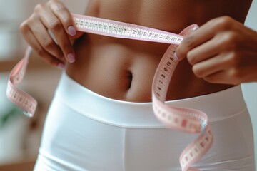 Fashion Model Measuring Waist with Tape Measure