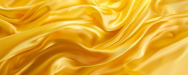 Fototapeta premium Close-up of smooth, flowing yellow silk fabric, texture background. Luxury and elegance concept