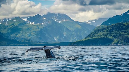 Alaska whale in the watch mountains landscape