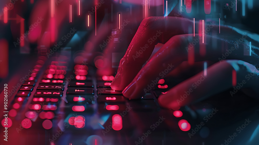 Aufkleber user typing login and password, cyber security concept, data protection and secured internet access,