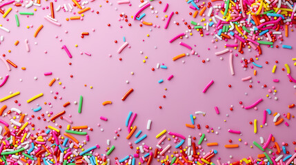 trendy pattern of colorful sprinkles for background of design banner, poster, flyer, card, postcard, cover, brochure over pink
