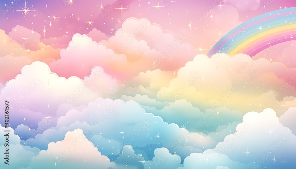 Wall mural rainbow cloud sky illustration