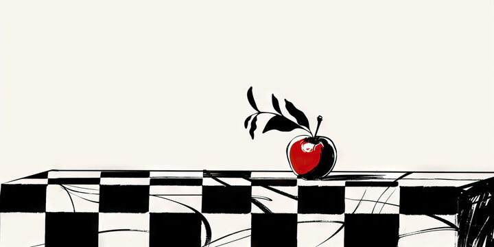 A lone red apple is perfectly placed on top of a green checkered podium, encouraging viewers to strive for success