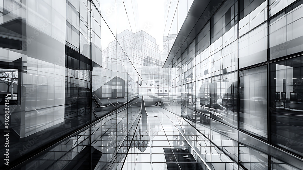 Poster architecture of geometry at glass window monochrome