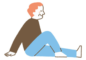 Elderly man sitting on the ground looking at something_Color