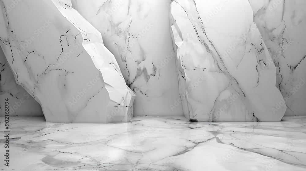 Poster panoramic white background from marble stone texture for design