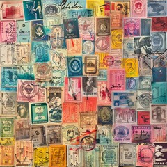 Vintage Postage Stamp Collection: Colorful Travel Memories