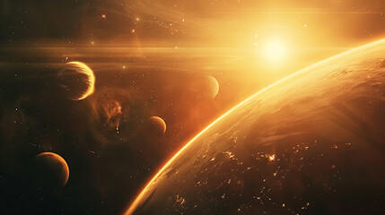 Obraz premium Sunrise over group of planets in space