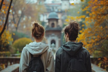 Two Teenagers Exploring Historic Town