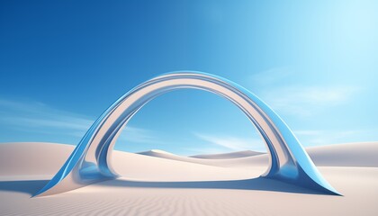 blue sky and clouds in desert and metal arch structure