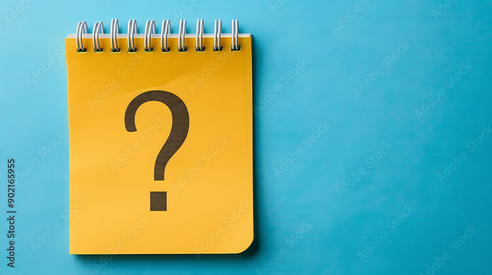 Poster note paper with question mark on panoramic blue background