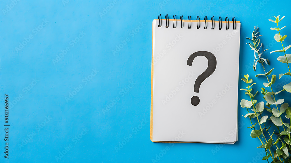 Poster note paper with question mark on panoramic blue background