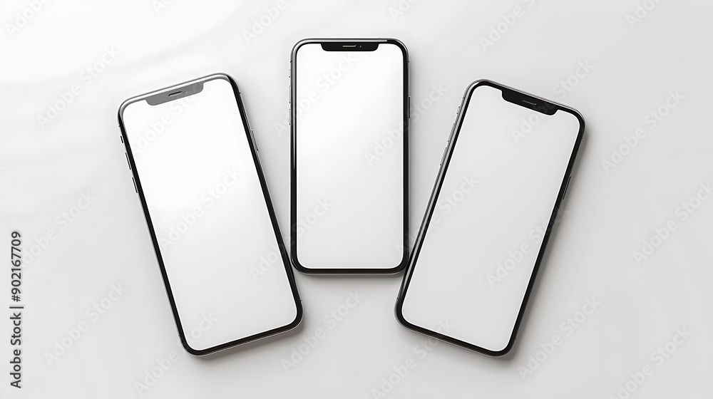 Poster mockup / template. smartphone with blank screens for your design isolated on white background.