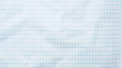 Lined paper background. White notebook sheet with blue grid banner