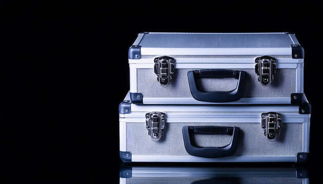 Case, box, overlapping, attache case, duralumin, metal, work, document, carry, black background, close-up