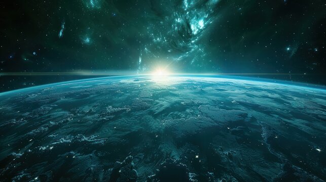 A Stunning Polar View of Earth Radiating with the Brilliance of the Aurora Borealis, a Breathtaking Display of Nature's Cosmic Spectacle Witness the Radiant View of Earth's Atmosphere Illuminated by