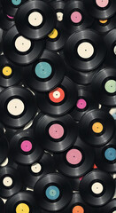 vinyl records on black background