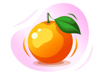 Fresh whole orange for stickers, banners, package of juice, fruit puree, smoothie. Hand drawn fruit 3D icon. Vector food illustration.