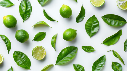 Fresh green citrus leaves on white background