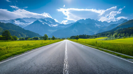 Fototapeta premium Asphalt road in Austria, Alps in a summer day.