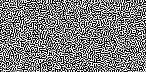 Turing reaction diffusion monochrome seamless pattern with chaotic motion. Linear design with biological shapes. Organic lines in Memphis. abstract truing organic wallpaper background.	