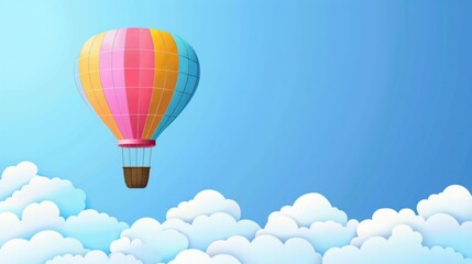 Fototapeta premium Colorful hot air balloon flying in the blue sky with clouds adventure travel concept illustration