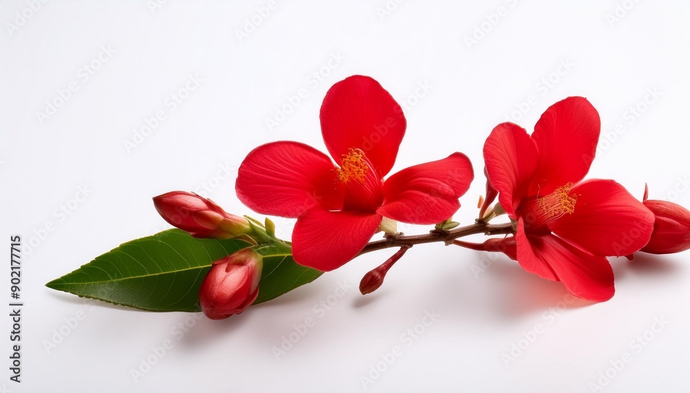 Wall mural branch of red flower isolated on white background