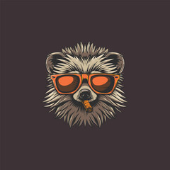 Fototapeta premium vector illustration of a unique Hedgehog in a business suit and smoking a Hedgehog cigar