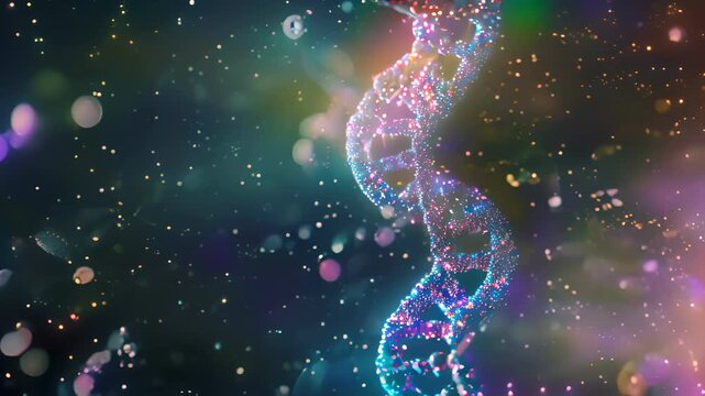 DNA Gene sequencing abstract design. Floating in space background, science, abstract, biology, biotechnology, molecular, health, genetic,  chemistry, medicine, chromosome, structure, heli
