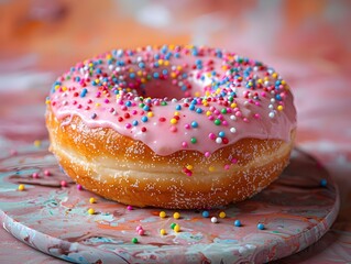 Vibrant Pop Art Donut with Playful Sprinkle Bakery Treat