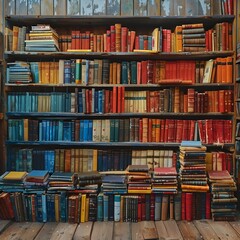 Vibrant Pop Art Bookshelf with Whimsical Book Spine Arrangement,Colorful Literary Treasures on Display