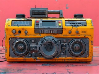 Retro-inspired Bold Graphic Boombox with Vibrant Pop Art Design and Vintage Aesthetic