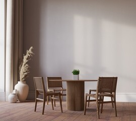 blank wall in diningroom interior background, Scandinavian style, 3D render