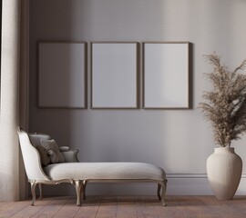 Mock up poster in livingroom interior background, modern classic style, 3D render