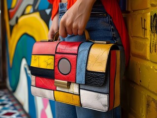 Bold and Vibrant Pop Art Handbag with Graphic Patterns,Dynamic Composition,and Trendy Accessory...