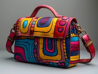 Bold and Vibrant Pop Art Inspired Handbag with Graphic Patterns and Dynamic Composition