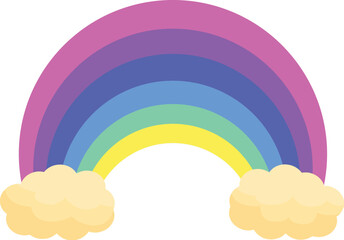 Simple illustration of a bright rainbow with a fluffy cloud on each side