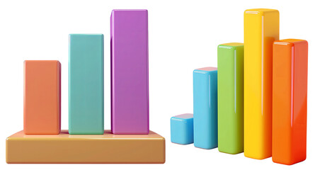 set of cute colorful bar graph. 3D cartoon animation style.