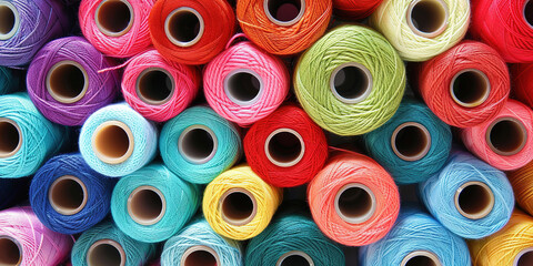 Vibrant Spools of Colorful Thread for Sewing and Crafts in sewing shop