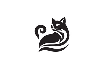 create a cat logo silhouette vector with white background