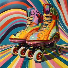 Vibrant Pop Art Roller Skates with Energetic Patterns and Dynamic Composition